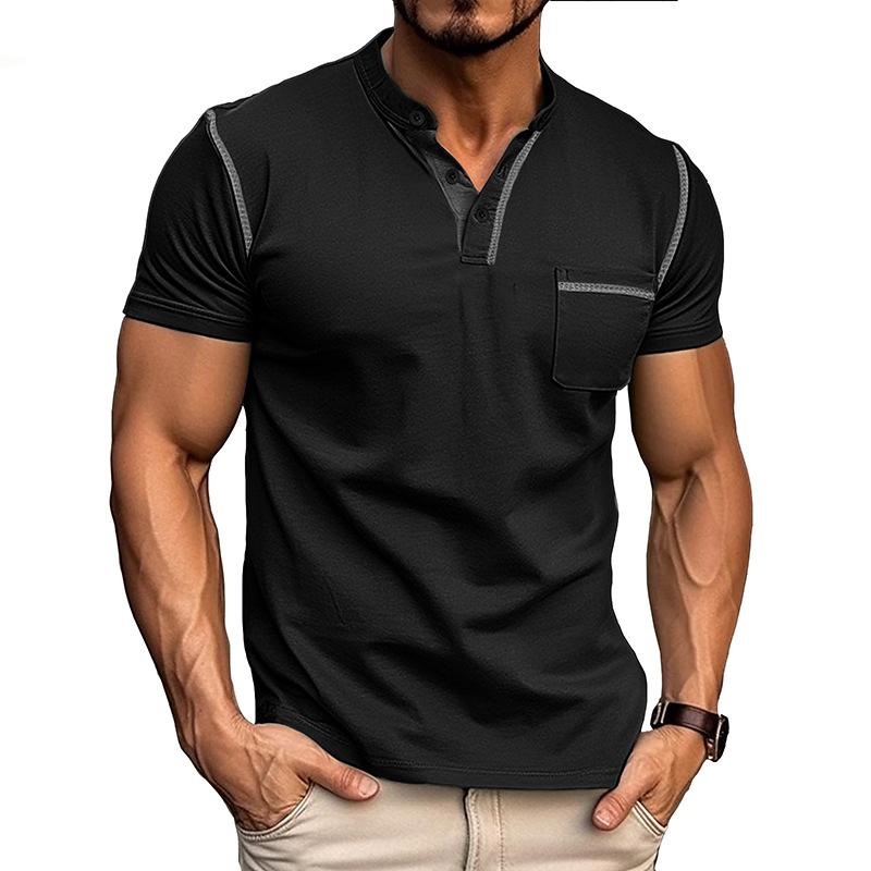 Tシャツ メンズ 半袖 ヘンリーネック カットソー トップス 無地 コットン混紡 アメカジ スタイル