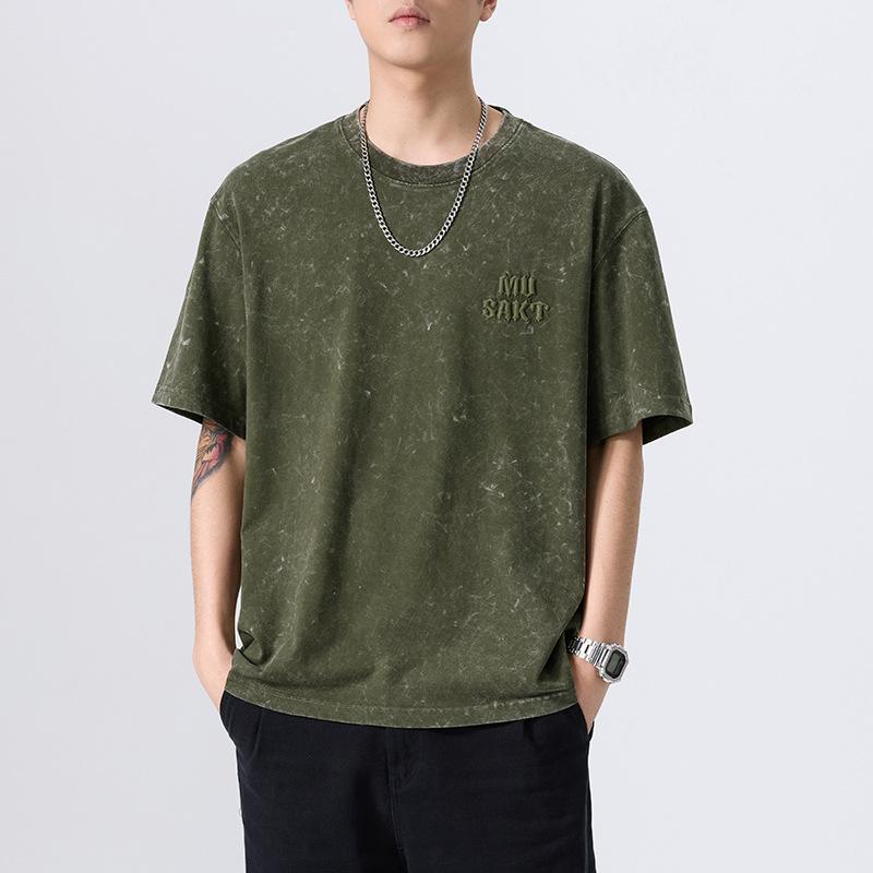 Tシャツ メンズ 男性用 ビッグシルエット 半袖 トップス 綿 美式復古風 迷彩柄 プリント グレー系 ブラック パープル 大きいサイズ 抗菌