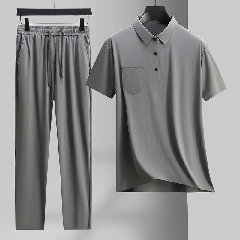 メンズ ポロシャツ 半袖 Tシャツ & パンツ セットアップ 接触冷感 紳士服 男性用 普段使い 薄手