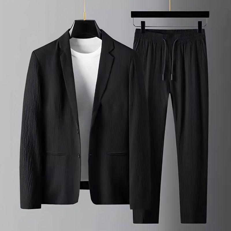 スーツ メンズ 春夏 ストライプ 軽い 亜麻 リネン カジュアル 男性用 ジャケット パンツ 上下セット 部屋着 アウトドア