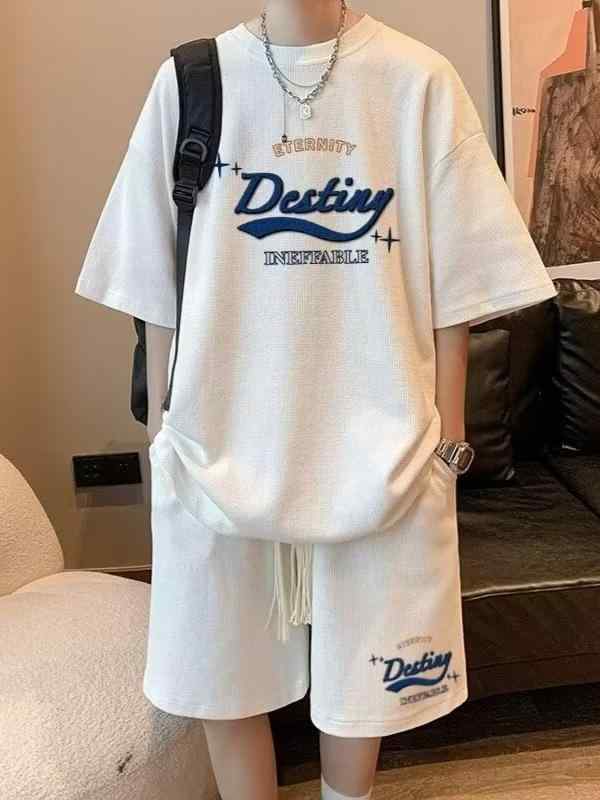 メンズ 半袖 セットアップ 大きいサイズ 夏服 運動 部屋着 ウォッフル 織り Tシャツ ハーフパンツ 上下 2点 グレー