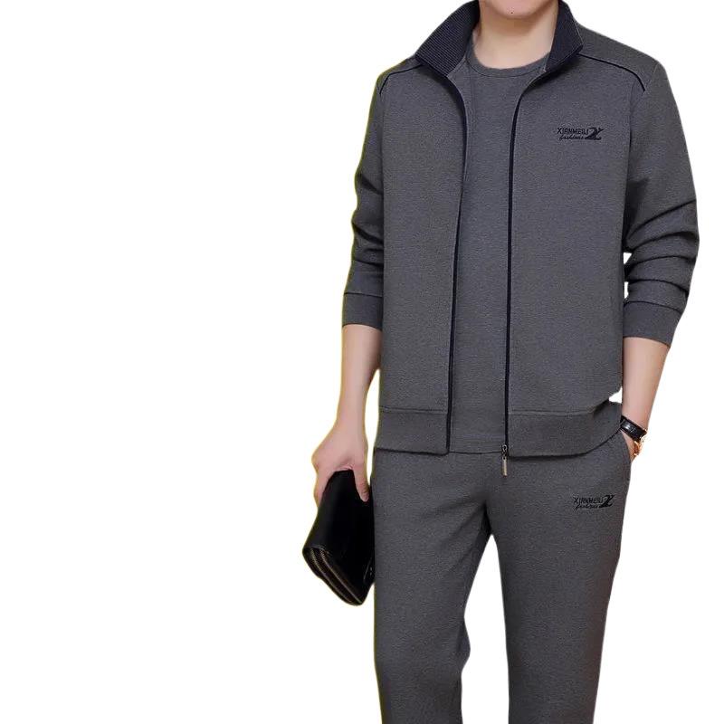 メンズ 紳士服 スウェット セットアップ 上下セット 3点セット コットン 綿100% 部屋着 普段使い 父の日 春秋 グレー ブラック レッド