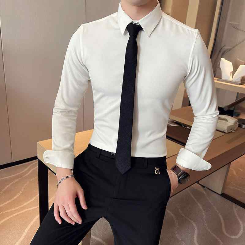 シャツ 男性用 長袖 秋冬物 トップス 大?サイズ ポリエステル スタイリッシュ オフィス フォーマル ホワイト ブラック S M L XL 2XL 3XL 4XL 5XL 6XL 7XL