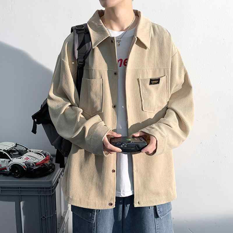 シャツ 男性用 コーデュロイ 長袖 トップス 春秋 大きいサイズ ゆったり 無地 カジュアル おしゃれ 普段使い 黒 ブラック 杏色 深灰色