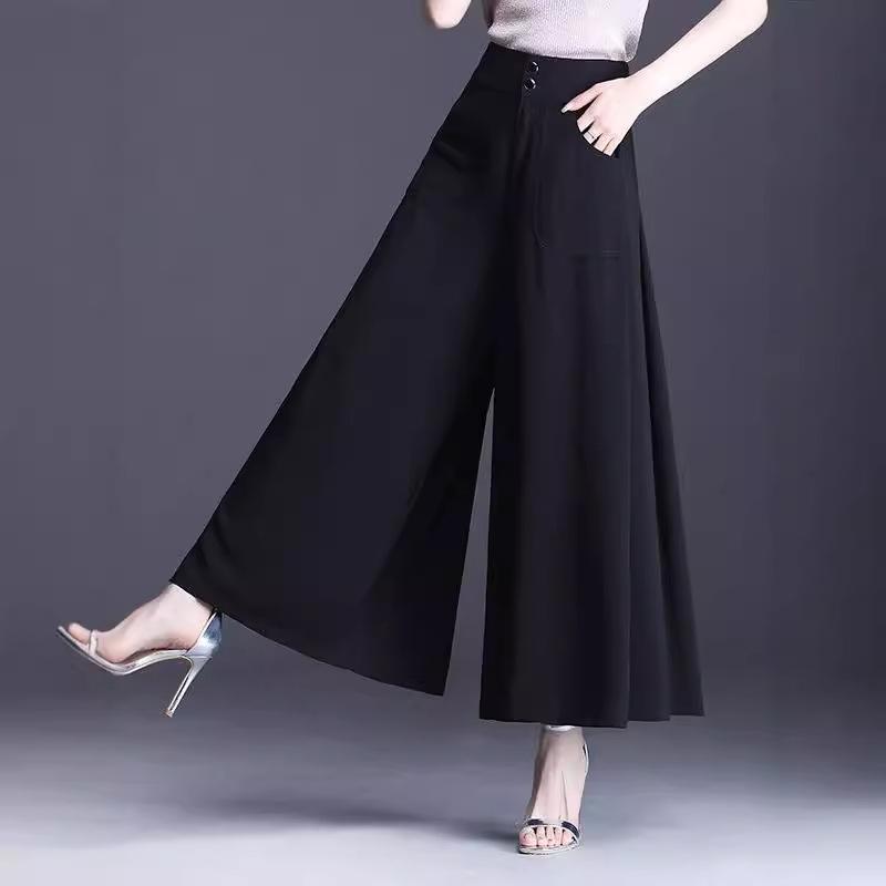パンツ レディース ワイドレッグパンツ ポリエステル テーパードパンツ スラックス 春秋 薄手 ウエストゴム ブラック レッド M L XL 2XL 3XL 4XL 通勤 オフィス カジュアル