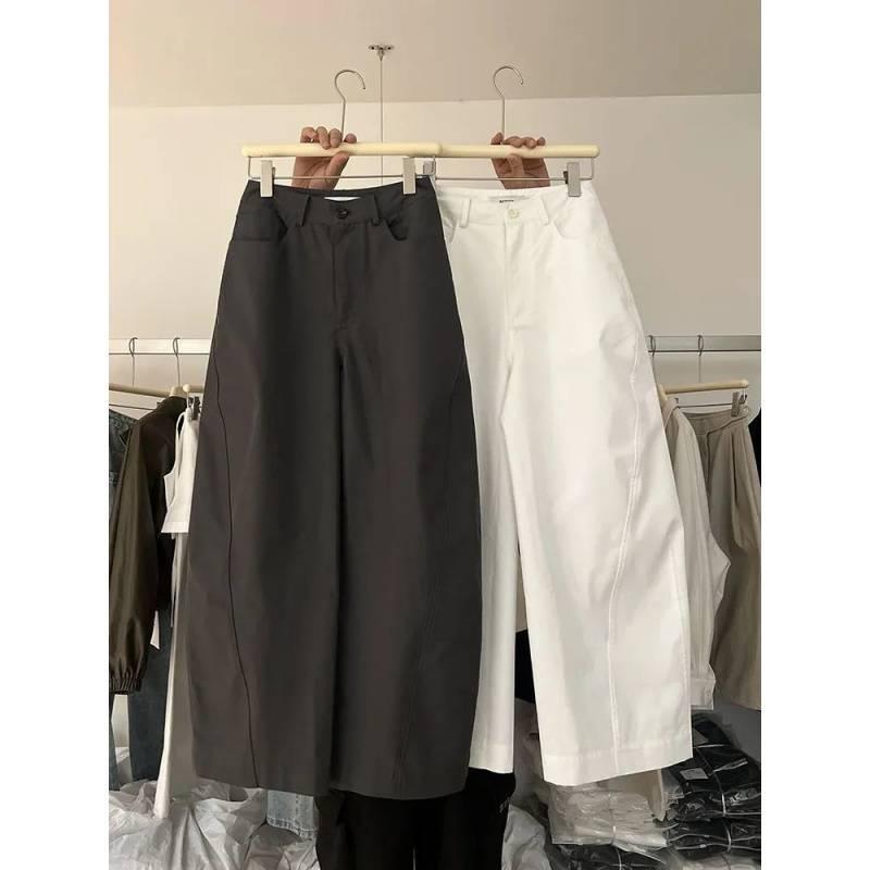 パンツ レディース 春夏 ハーレムパンツ ポリエステル 伸縮ウエスト 高腰 ワイドレッグパンツ ゆったり 9分丈 薄手 黒 白 灰色 カーキ
