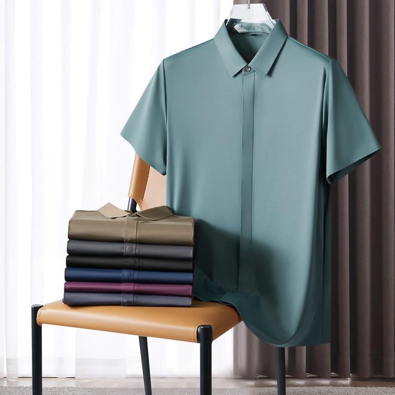 シャツ 男性用 大きいサイズ 接触冷感 吸湿速乾 開襟 半袖 トップス ストリート カジュアル ブラック グレー ブルー パープル グリーン