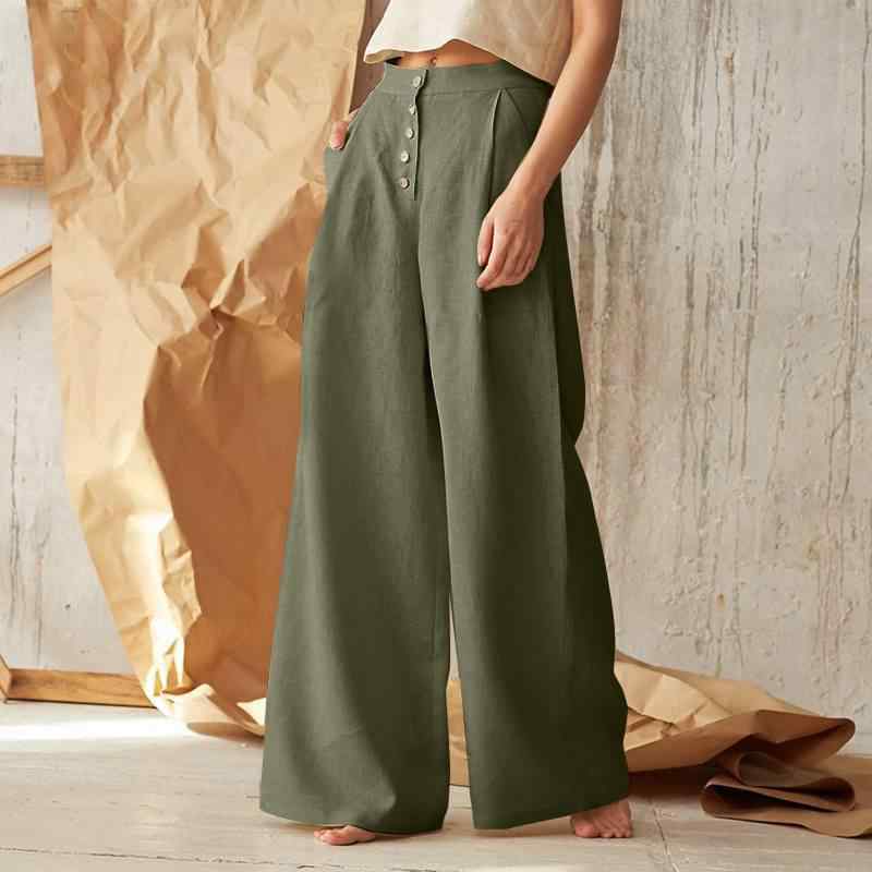 パンツ レディース 高腰 ワイドレッグパンツ コットン リネンパンツ ゆったり カーキ色 緑色 黒色 S M L XL XXL XXXL 4XL 5XL 綿麻 普段使い