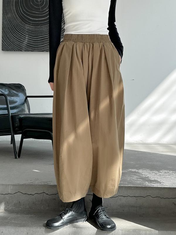 カジュアルパンツ レディース 日韓スタイル カーキ色 ゆったり ストレート ワイドレッグパンツ ロングパンツ ポリエステル ウエストゴム ポケット 日常着 部屋着
