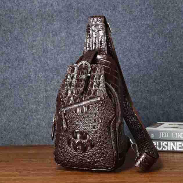 ボディバッグ 男性用 ワニ柄 シリコン 耐摩耗 クロスボディバッグ レジャー 旅行 ブラック ダークブラウン