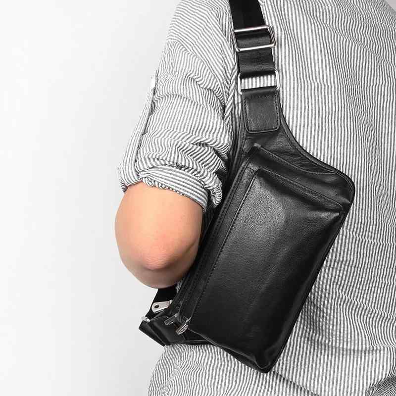 メンズ ウエストバッグ 男性用 スマホポーチ 本革 大容量 ボディバッグ スポーツ 普段使い 斜めがけ 盗難防止 ブラック チョコレート｜Tanzan