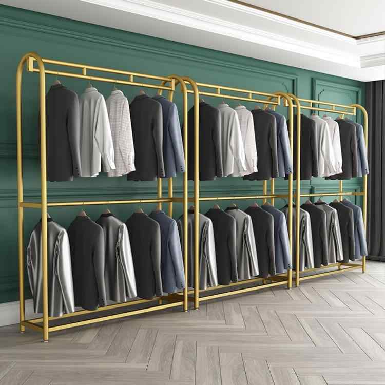 ハンガー 男性用 スーツ ウェディングドレス ショーケース フロアスタンド 金色 幅100cm 高さ200cm 幅120cm 幅150cm 幅180cm 幅200cm 幅250cm 幅300cm ディスプレイラック 二層式｜Tanzan