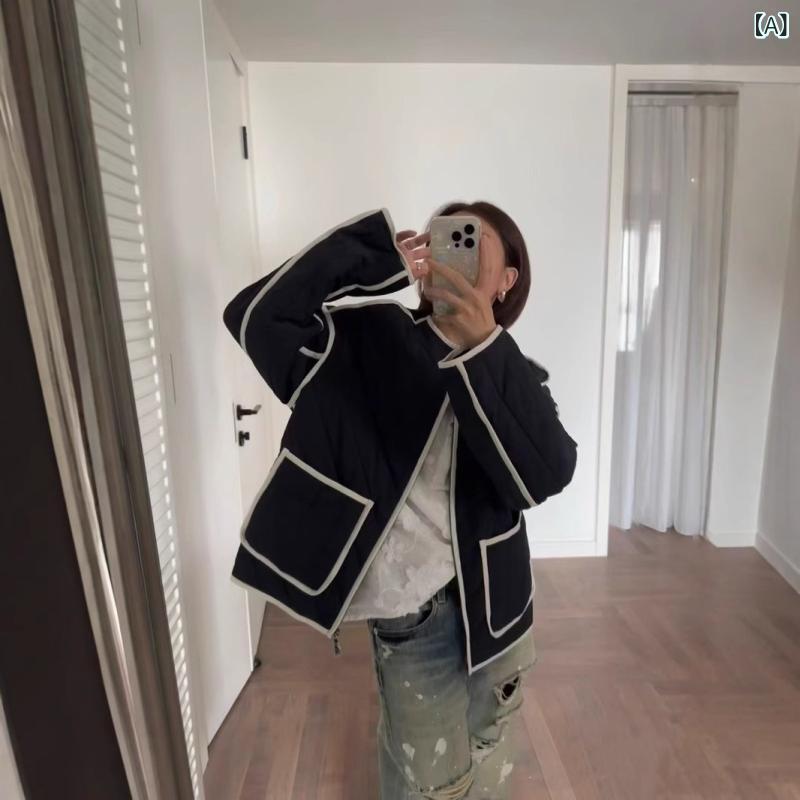 フランス 式 大衆 24 秋冬新 商品 ファッション 百 合 衝突 色 丸襟 ゆったりと した 快適な ダブルポケットキルティング 綿服 コート｜Tanzan