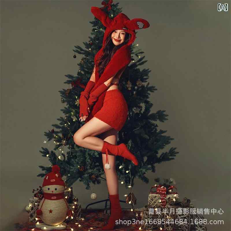 クリスマス コスチューム レディース セクシー 元旦 ガールズ ニット ドレス 上下セット アート写真 撮影用 ポリエステル 赤 レッド フリーサイズ 18～24歳 舞台衣装｜Tanzan 6,472円