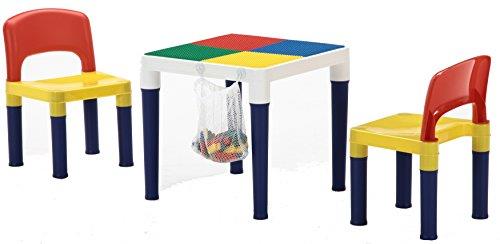 不二貿易 子供用 テーブル チェア 3点セット 幅44×奥行44×高さ42cm カラフル チェア2脚 2WAYテーブル 100ピース ブロック付き 95413
