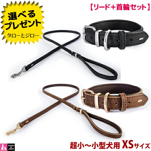 イージードッグ 犬用 レザーカラー＋リード ライト おそろい 2点セット 首輪 XSサイズ 首回り25～30cm 全2色(ブラック/ブラウン) プレミアム レザー コレクション【取寄商品】【営業日7～10日程で発送】【返品/交換不可】