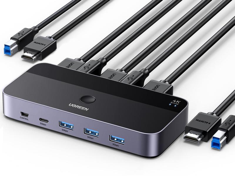 UGREEN KVM切替器 2入力1出力 KVM 切り替え器 4K@60Hz HDMI KVMスイッチ ドライバ不要 USB3.0 & USB C 切替器 キーボード マウス モニターを共有 USB セレクター AVセレクター