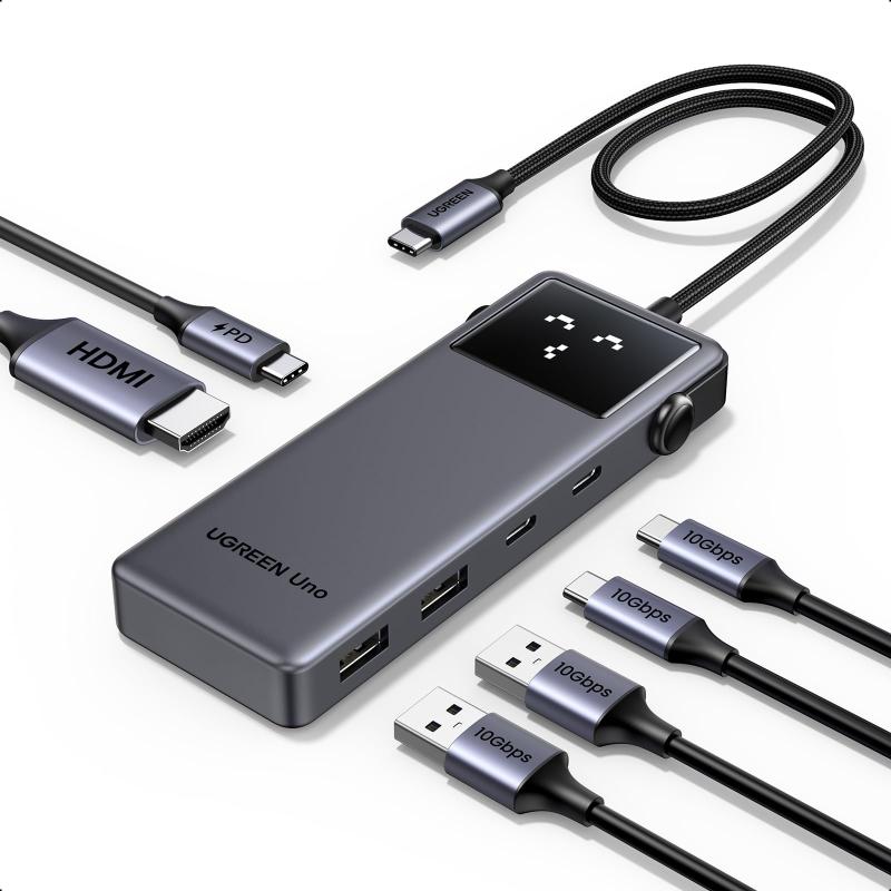 UGREEN Uno 6 in 1 100W PD急速充電 10Gbps 4K@60Hz USB-Cハブ USB3.0ハブ HDMI出力 USB-C & USB-A 高速データ転送 MacBook Pro/Air, iPad Pro, Surfa
