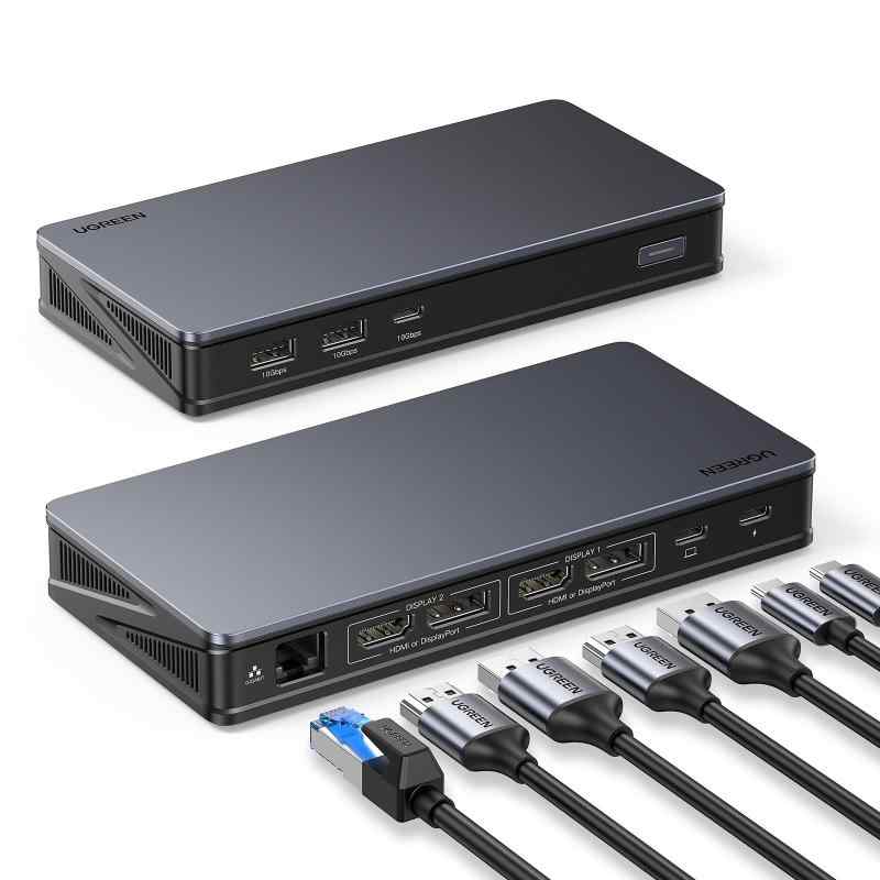 UGREEN Revodok Pro 209 ドッキングステーション USB-Cハブ 10 Gbps高速データ転送 4K@60Hz 2*HDMI+2*DP 1Gbpsイーサネット RJ45+【PD 100W】 急速充電ポート MacBook Pro Ai