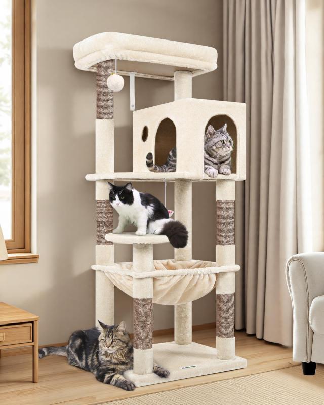Globlazer F53 猫タワー ねこタワー 中型 据え置き キャットタワー ハンモック付き 猫用品 天然サイザル麻の爪とぎポール 猫ハウス 広い展望台 ポンポンおもちゃ 転倒防止ベルト付き 安定 頑丈 7,967円