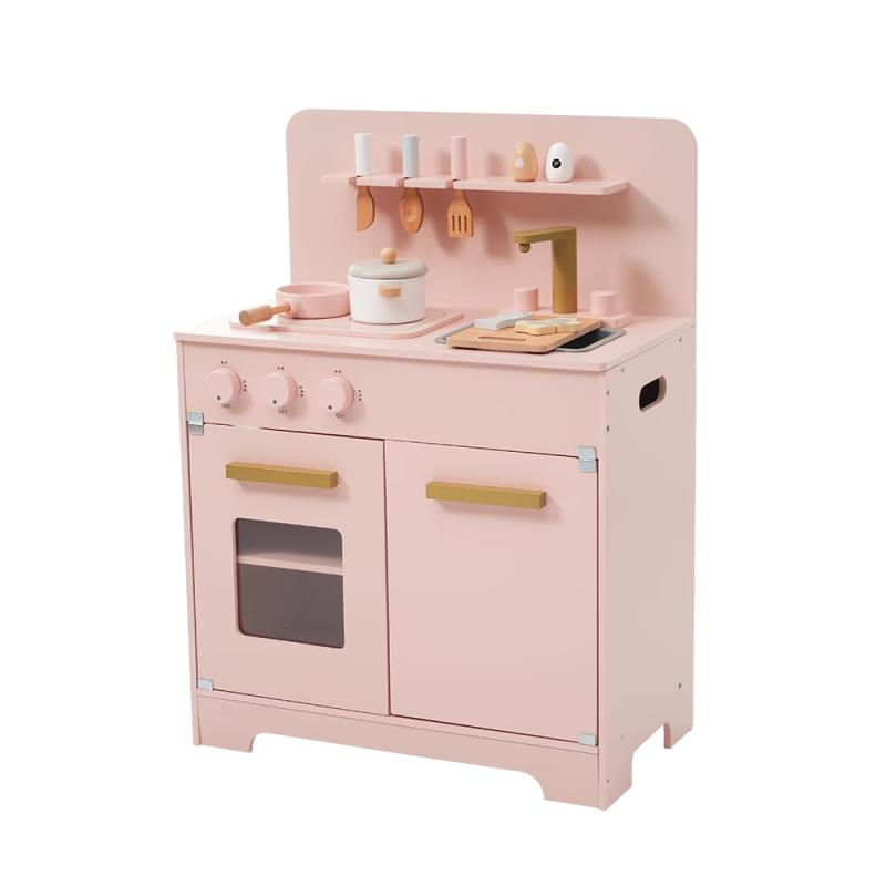 OSJ おままごと キッチン 木製 調理器具付き ままごとセット 誕生日 台所 知育玩具 子供用 子供 収納 まねっこ コンロミニキッチン おもちゃキッチン キッズ ベビー プレゼント【ピンク】