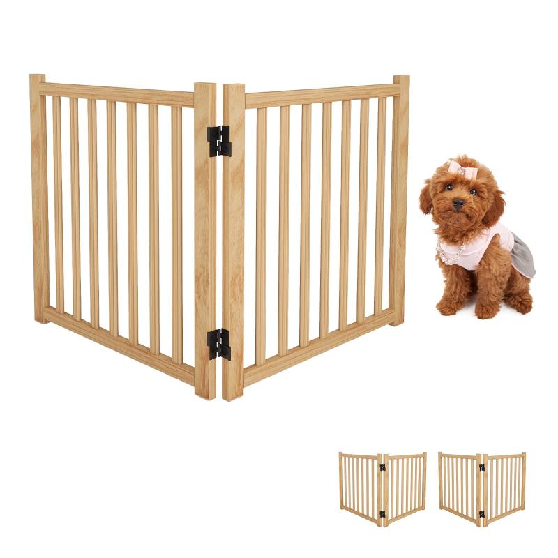 木製犬用ゲート、折り式バリア、ペット用家具フェンス 、安全柵 中型犬 小型犬 脱走防止 ガード 飛び出し防止 多頭飼い ペットガード