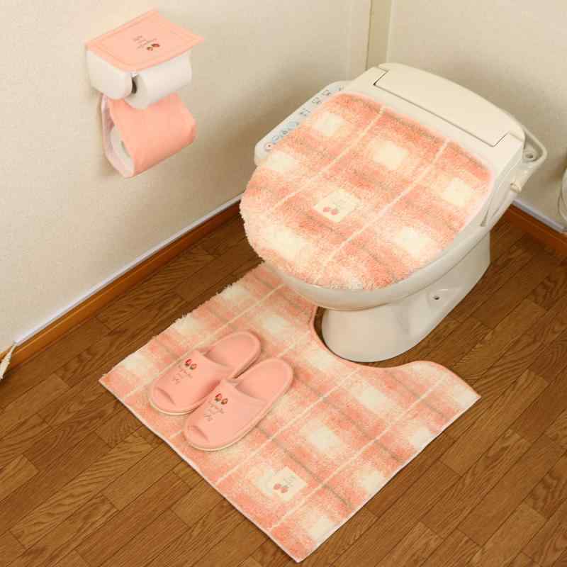 トイレマット セット 4点 セット 吸着タイプ チェック 北欧 ピンク イチゴ４点セット オカ フライス