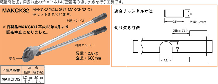 MAKCK32 ネグロス マックツール 軽量間柱振れ止めチャンネル切り欠き工具