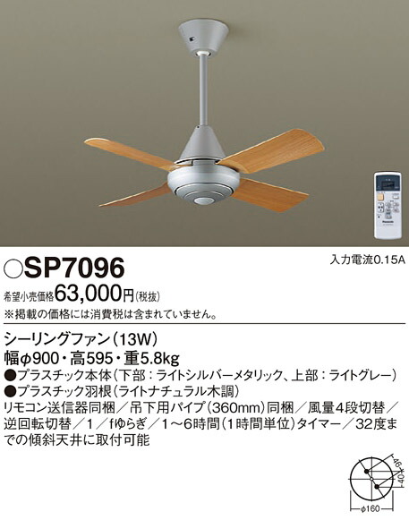 楽天市場】SP7092 パナソニック シーリングファン (φ1100、パイプ長360