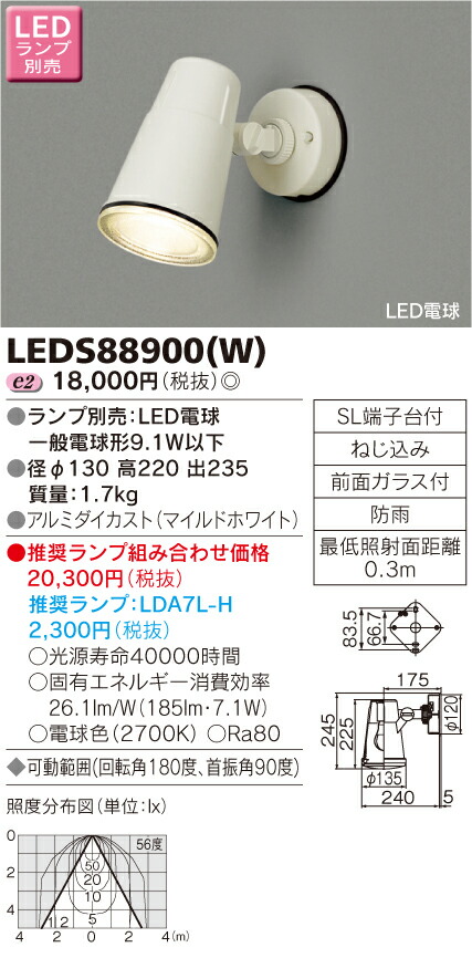 LEDS88900(W) 東芝 アウトドアLEDスポットライト