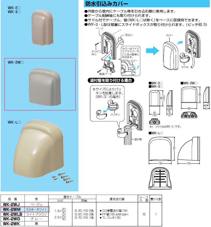 楽天市場】WK-2M 未来工業 防水引込みカバー(ミルキーホワイト