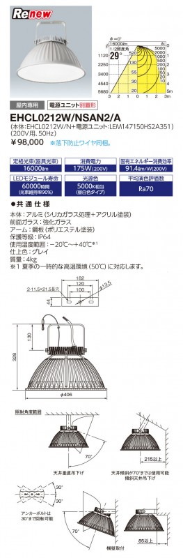 EHCL0212W/NSAN2/A 岩崎電気 レディオックミューズ 50Hz 広角タイプ 電源ユニット付