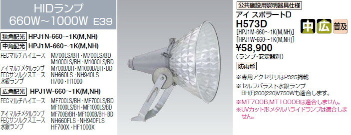 H573D 岩崎電気 HID投光器 公共施設用 660～1000W (中・広角形、普及形)