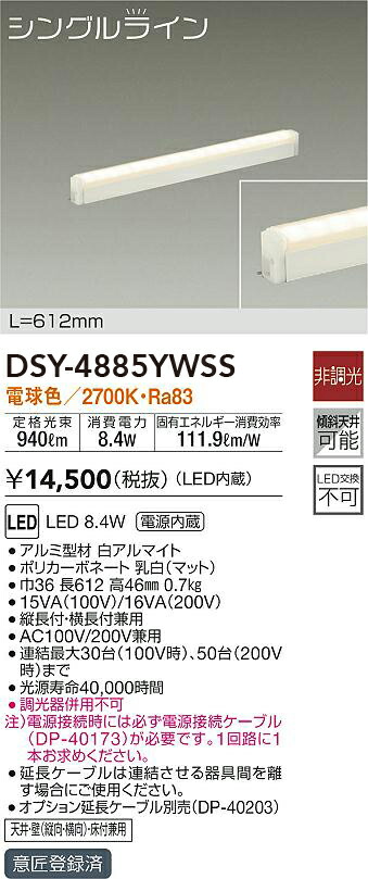 DSY-4885YWSS 大光電機 LED間接照明 電球色【電源ケーブル別売】
