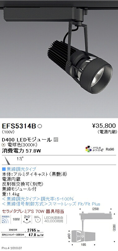 EFS5314B 遠藤照明 DUAL注目の的 D400印字機 3000K 白熱電球色 狭角 Fit