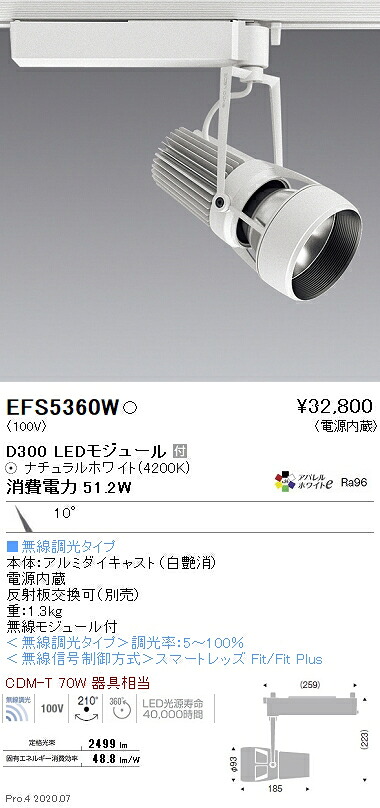EFS5360W 遠藤照明 DUALスポットライト D300タイプ 4200K 白色 狭角 Fit|タロトデンキ