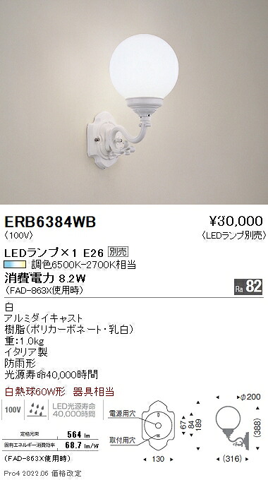 ERB6384WB 遠藤照明 屋外ブラケットライト【ランプ別売】