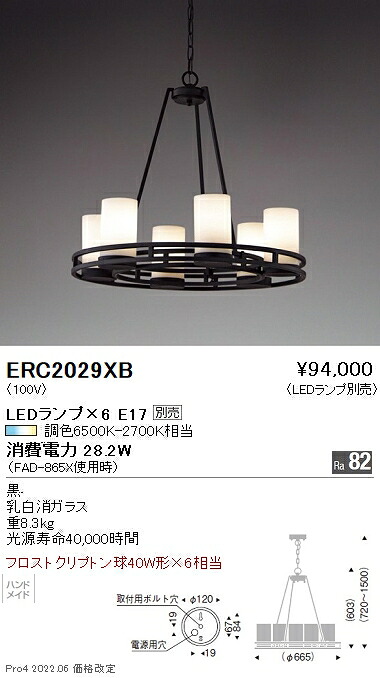ERC2029XB 遠藤照明 シャンデリヤ【照明ランプ別売】