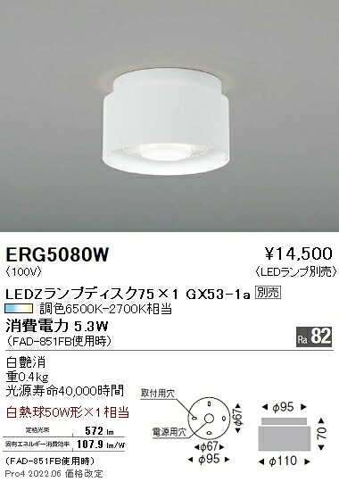 ERG5080W 遠藤照明 シーリングライト Ｄｉｓｋ７５【ランプ別売】