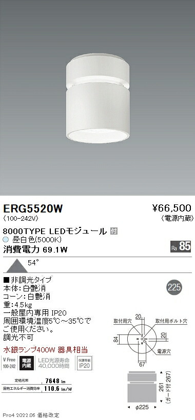 ERG5520W 遠藤照明 Ｒｓ シーリングライト Ｒ８０００タイプ ５０００Ｋ