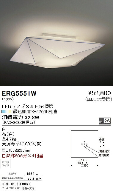 ERG5551W 遠藤照明 シーリング【ランプ別売】