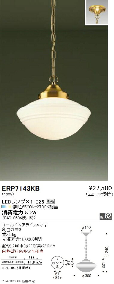 ERP7143KB 遠藤照明 ペンダント【ランプ別売】