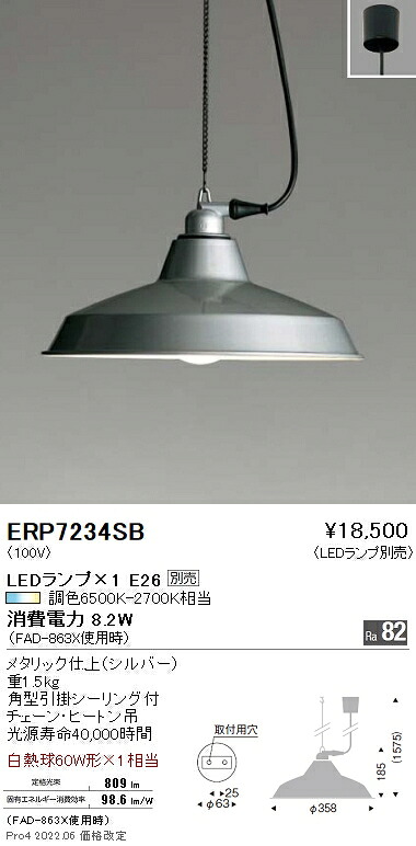 ERP7234SB 遠藤照明 ペンダント【ランプ別売】