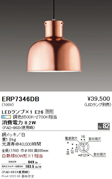 ERP7346DB 遠藤照明 ペンダントライト【ランプ別売】