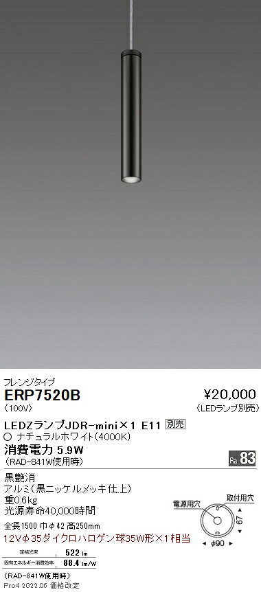 ERP7520B 遠藤照明 ペンダント フランジ【ランプ別売】