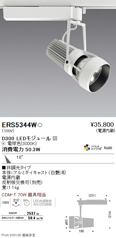 ERS5344W 遠藤照明 ＤＵＡＬ Ｄ３００ ３０００Ｋ 中角 非調光