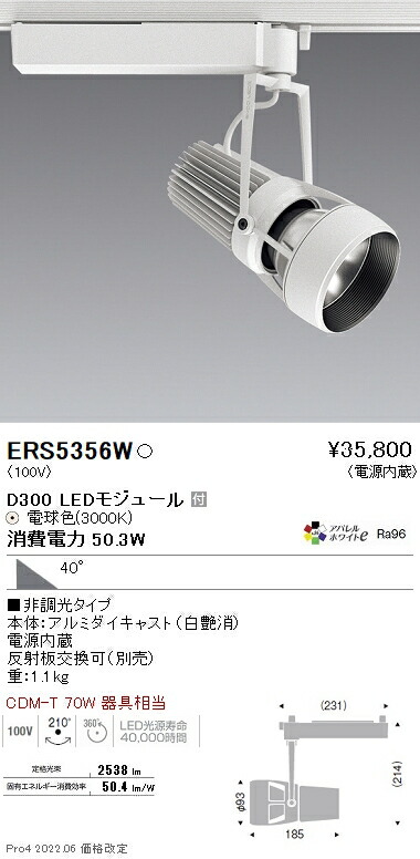 ERS5356W 遠藤照明 ＤＵＡＬ Ｄ３００ ３０００Ｋ 超広角 非調光
