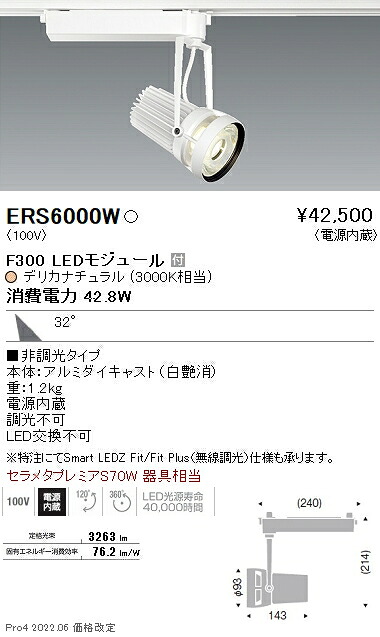 ERS6000W 遠藤照明 生鮮スポットライト Ｆ３００ デリカ 広角｜タロトデンキ