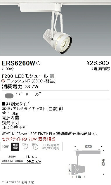 ERS6260W 遠藤照明 生鮮スポットライト Ｆ２００ フレッシュＮＲ 矩形 最先端