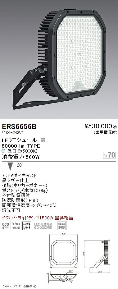 ERS6656B 遠藤照明 フラッドライト ８００００Ｌｍ 中角配光 ５０００Ｋ